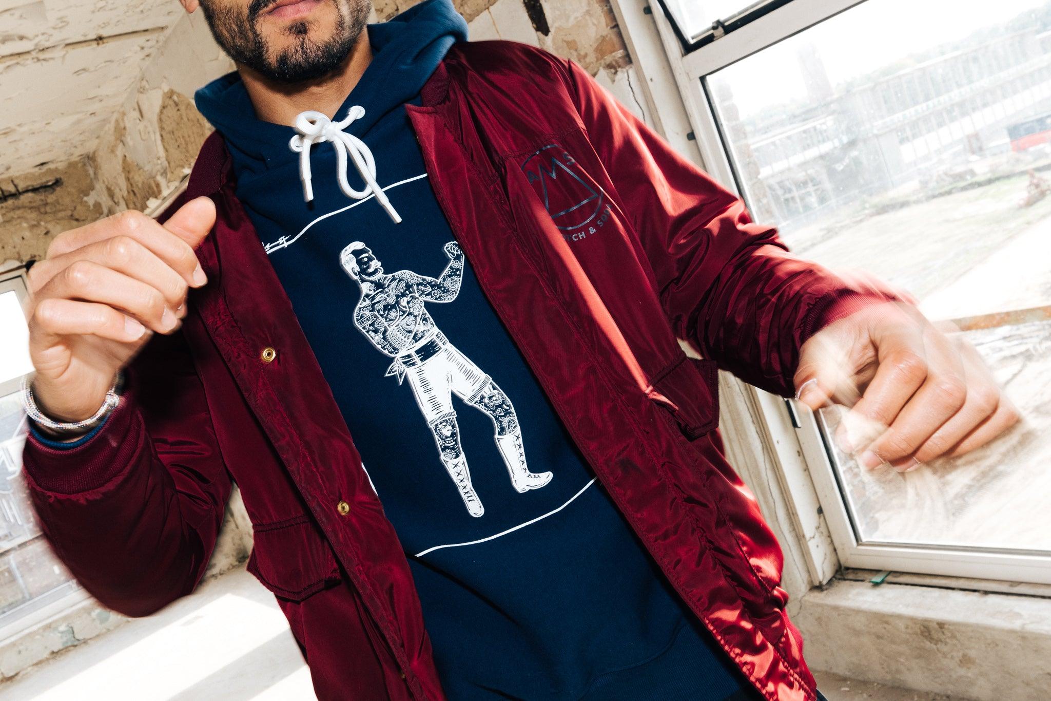 Boxer con cappuccio blu scuro